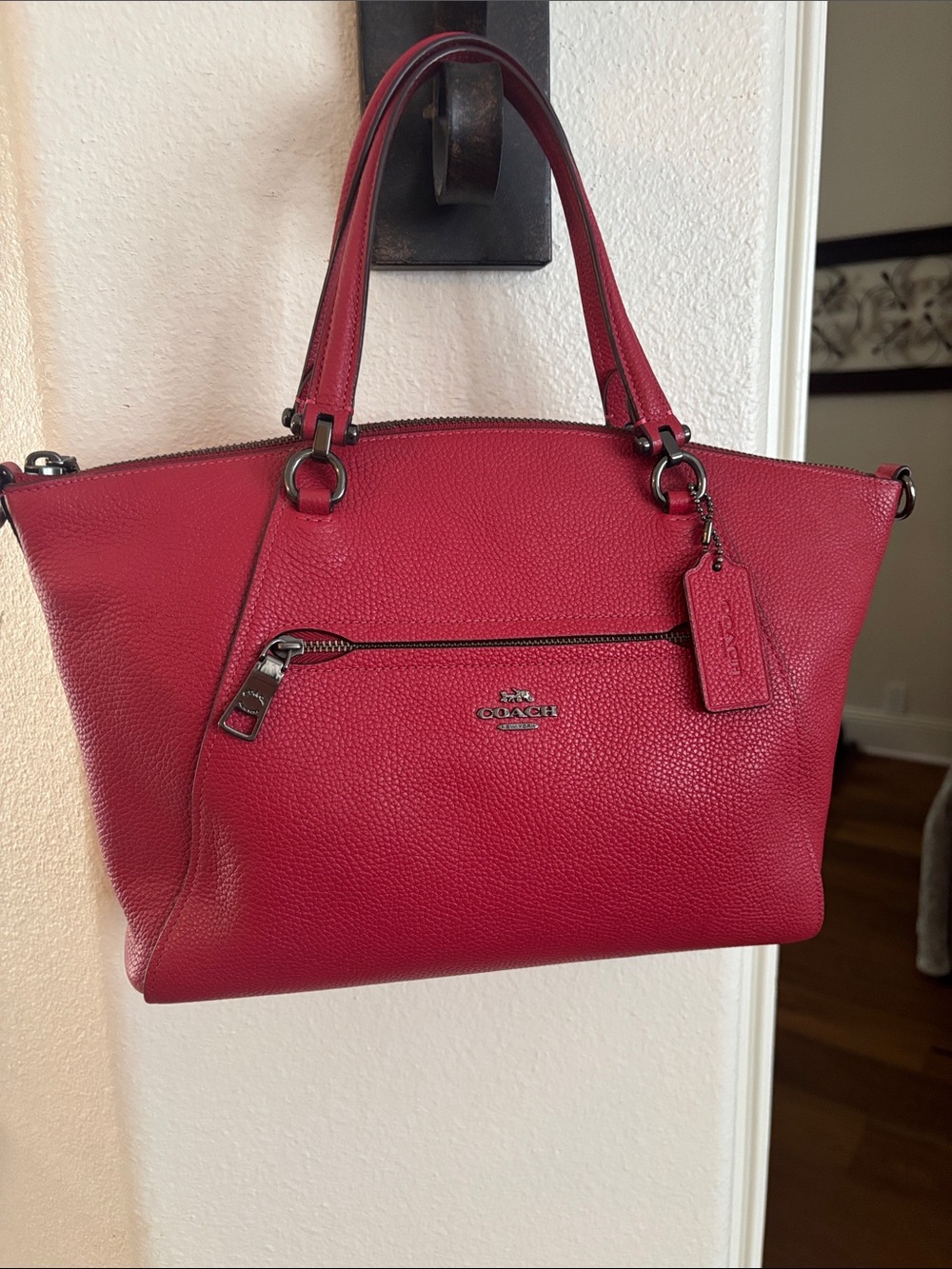 Coach Pebbled Leather Satchel in Red